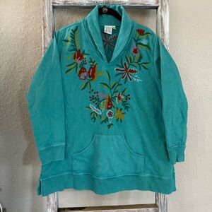 Teal Floral Embroidered Pullover Rop